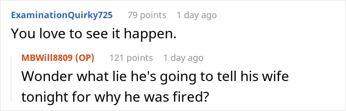 Screenshot of a Reddit thread discussing an employee being fired by a CFO after a body-shaming comment. Screenshot of a Reddit thread discussing an employee being fired by a CFO after a body-shaming comment.
