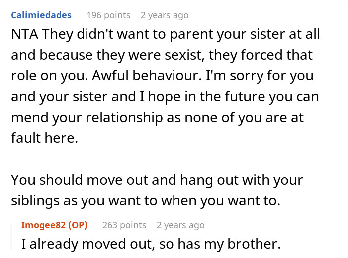 Reddit comments discussing a 19-year-old forced to be a parent to little sister, highlighting sibling and parenting challenges. Reddit comments discussing a 19-year-old forced to be a parent to little sister, highlighting sibling and parenting challenges.