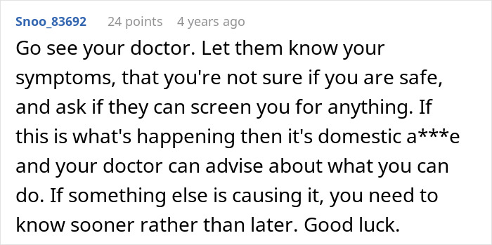 Online comment advising to see a doctor about symptoms amid suspicious behavior suggesting possible poisoning concerns. Online comment advising to see a doctor about symptoms amid suspicious behavior suggesting possible poisoning concerns.