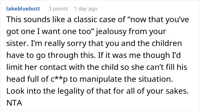 Screenshot of a Reddit comment discussing a mother wanting her baby back after giving the child up eight years ago. Screenshot of a Reddit comment discussing a mother wanting her baby back after giving the child up eight years ago.