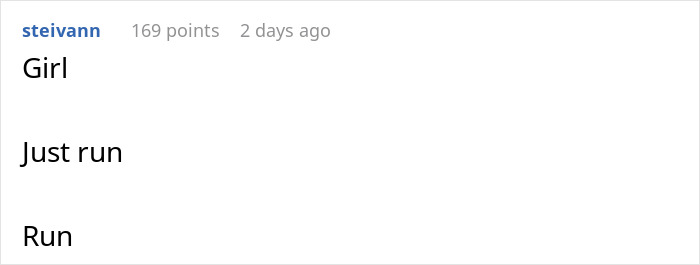 Comment section showing a user warning a girl to run, related to man insisting fiancée buy house with 50/50 ownership. Comment section showing a user warning a girl to run, related to man insisting fiancée buy house with 50/50 ownership.