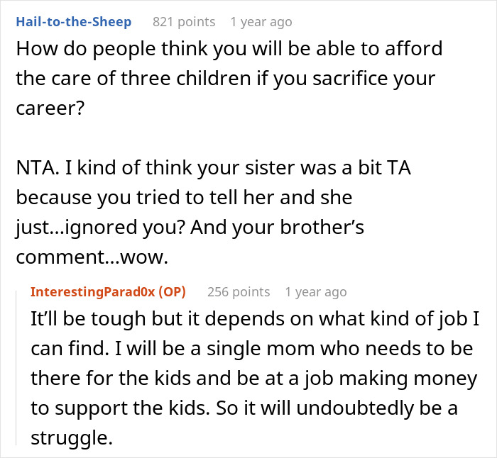 Comments discussing a woman’s life turning upside down after her late sister’s dying wish about children and caregiving. Comments discussing a woman’s life turning upside down after her late sister’s dying wish about children and caregiving.