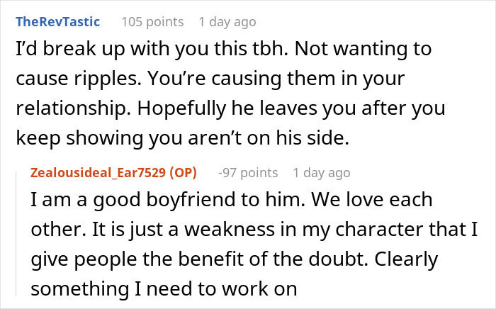 Comment thread showing conflict in a relationship where a man catches a friend stealing his boyfriend’s camera and confronts her. Comment thread showing conflict in a relationship where a man catches a friend stealing his boyfriend’s camera and confronts her.