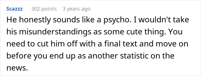 User comment discussing a guy who considers a woman his girlfriend after one date and her horrified reaction to an anniversary gift. User comment discussing a guy who considers a woman his girlfriend after one date and her horrified reaction to an anniversary gift.