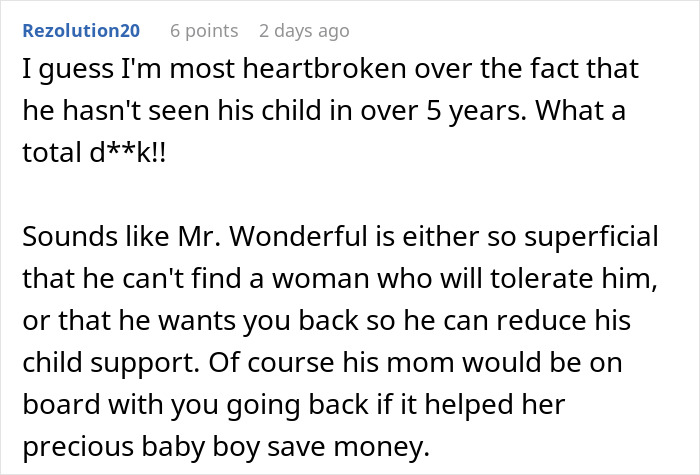 Comment discussing heartbreak and judgment on a husband's superficial view related to a woman’s body and family situation. Comment discussing heartbreak and judgment on a husband's superficial view related to a woman’s body and family situation.