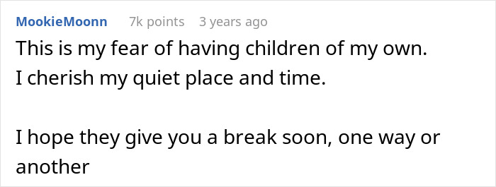 Screenshot of a social media comment expressing fear of having children and longing for quiet time due to motherhood hardships.