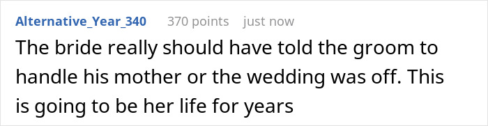 Comment about rude MIL regretting wearing white as bridal party ruins her dress at the wedding. Comment about rude MIL regretting wearing white as bridal party ruins her dress at the wedding.