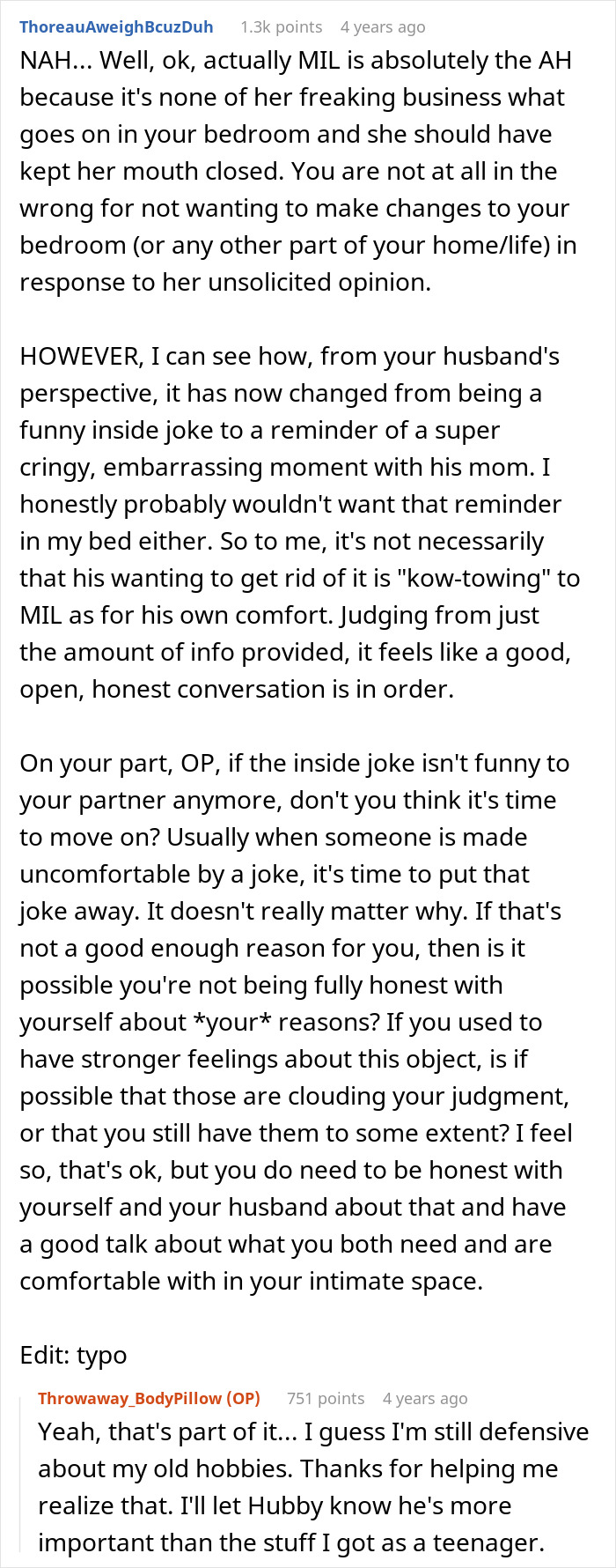 Reddit discussion about MIL suspecting a throuple with son, wife, and an anime pillow, focusing on relationship boundaries. Reddit discussion about MIL suspecting a throuple with son, wife, and an anime pillow, focusing on relationship boundaries.