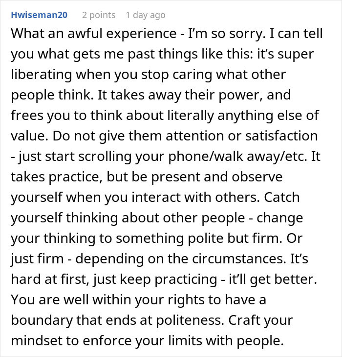 Reddit comment offering advice on overcoming negative experiences and setting boundaries with others for emotional relief. Reddit comment offering advice on overcoming negative experiences and setting boundaries with others for emotional relief.