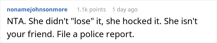 Screenshot of a social media comment where a user confronts a friend about stealing a boyfriend’s camera. Screenshot of a social media comment where a user confronts a friend about stealing a boyfriend’s camera.