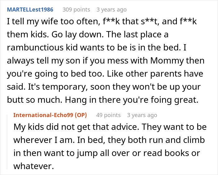 Alt text: Online comments discussing challenges of motherhood and a woman's fear she won’t survive as it’s so hard.