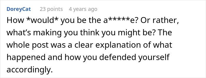 Screenshot of an online comment discussing defending oneself and refusing support in a sibling care conflict. Screenshot of an online comment discussing defending oneself and refusing support in a sibling care conflict.