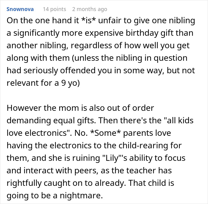 Text post discussing a sister accuse favoring nephew niece over birthday gifts and parenting concerns. Text post discussing a sister accuse favoring nephew niece over birthday gifts and parenting concerns.