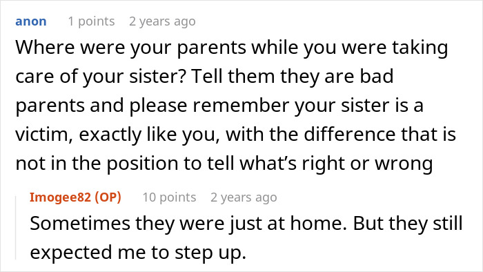 Text conversation about a 19-year-old forced to be a parent to younger sister, feeling burdened and unsupported by brother. Text conversation about a 19-year-old forced to be a parent to younger sister, feeling burdened and unsupported by brother.