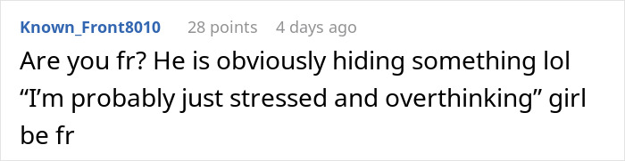 Screenshot of an online comment showing suspicion and confusion after wife checked husband’s phone during surgery discussion. Screenshot of an online comment showing suspicion and confusion after wife checked husband’s phone during surgery discussion.