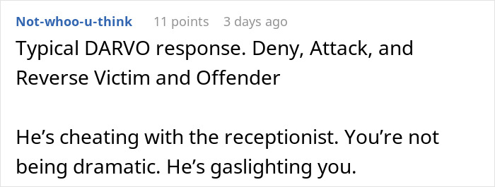 Screenshot of a Reddit comment explaining gaslighting in a man worries wife’s petty drama affecting job and marriage situation. Screenshot of a Reddit comment explaining gaslighting in a man worries wife’s petty drama affecting job and marriage situation.
