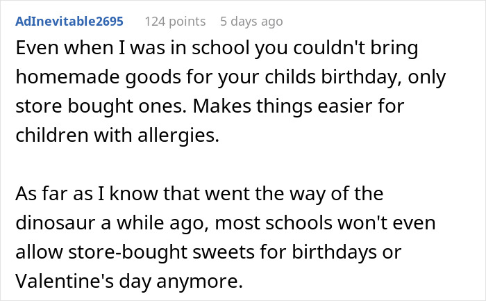 Comment discussing school rules on homemade and store-bought cupcakes for children's birthday celebrations and allergies. Comment discussing school rules on homemade and store-bought cupcakes for children's birthday celebrations and allergies.