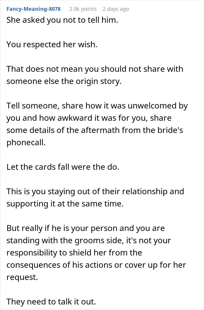 Text excerpt discussing a groom kissing best friend at bachelor party and bride’s secret banning him from wedding. Text excerpt discussing a groom kissing best friend at bachelor party and bride’s secret banning him from wedding.