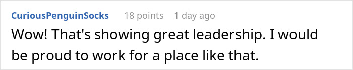 Screenshot of a forum comment praising leadership after CFO fires employee for crazy body-shaming comment on the spot. Screenshot of a forum comment praising leadership after CFO fires employee for crazy body-shaming comment on the spot.