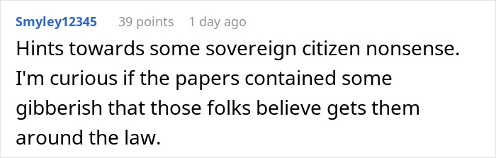 Comment on social media post discussing entitled neighbor trying to hijack resident’s driveway and police intervention. Comment on social media post discussing entitled neighbor trying to hijack resident’s driveway and police intervention.