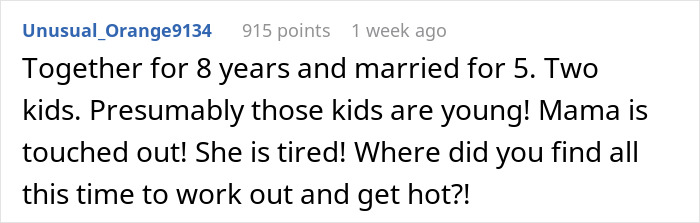 Comment discussing a husband's request to change intimacy boundaries, with people predicting divorce over the issue. Comment discussing a husband's request to change intimacy boundaries, with people predicting divorce over the issue.