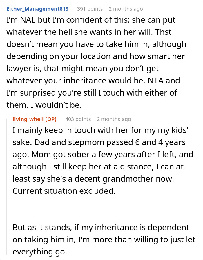 Screenshot of a Reddit conversation discussing a guy refusing to look after his lazy, entitled disabled brother. Screenshot of a Reddit conversation discussing a guy refusing to look after his lazy, entitled disabled brother.