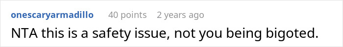 Comment text on a white background discussing safety concerns about a guy refusing to let obese family fly in his plane. Comment text on a white background discussing safety concerns about a guy refusing to let obese family fly in his plane.