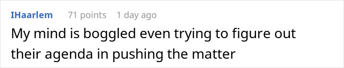 Comment expressing confusion about HOA’s agenda in trying to force sibling out of house using a ridiculous rule.