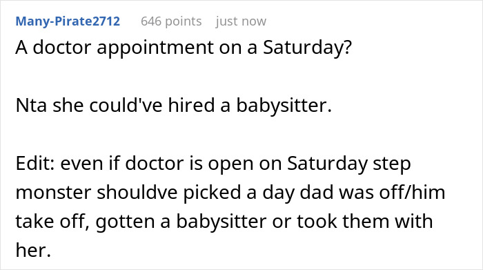 Alt text: Online discussion about a couple expecting a teen to help with babysitting half siblings and secret plans to ditch them. Alt text: Online discussion about a couple expecting a teen to help with babysitting half siblings and secret plans to ditch them.