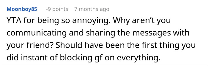 Screenshot of an online comment discussing communication issues in a situation involving canceling a friend’s holiday booking. Screenshot of an online comment discussing communication issues in a situation involving canceling a friend’s holiday booking.