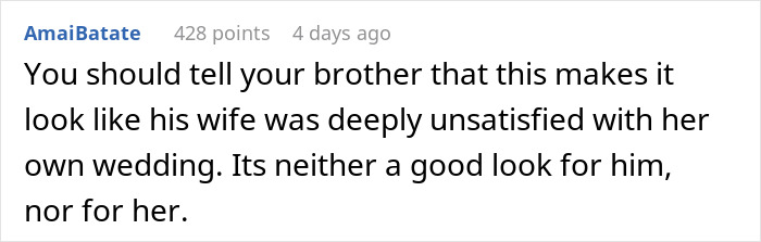 Screenshot of a social media comment discussing a woman pretending to be the bride at her sister-in-law’s wedding. Screenshot of a social media comment discussing a woman pretending to be the bride at her sister-in-law’s wedding.