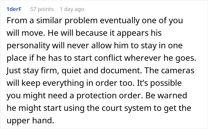 Comment discussing dealing with an entitled neighbor trying to hijack a resident’s driveway and police warnings. Comment discussing dealing with an entitled neighbor trying to hijack a resident’s driveway and police warnings.