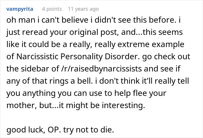 Screenshot of an online comment discussing narcissistic personality traits linked to mother poisoned me experiences. Screenshot of an online comment discussing narcissistic personality traits linked to mother poisoned me experiences.