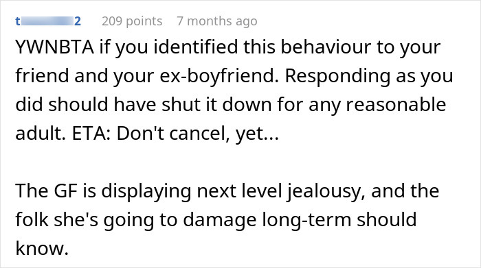 Text post discussing a woman considering canceling a friend’s holiday booking after harassment by her brother’s girlfriend. Text post discussing a woman considering canceling a friend’s holiday booking after harassment by her brother’s girlfriend.
