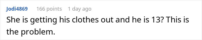 Comment stating a concern about a 13-year-old’s clothes, related to a man walking out during a mountain biking meltdown. Comment stating a concern about a 13-year-old’s clothes, related to a man walking out during a mountain biking meltdown.