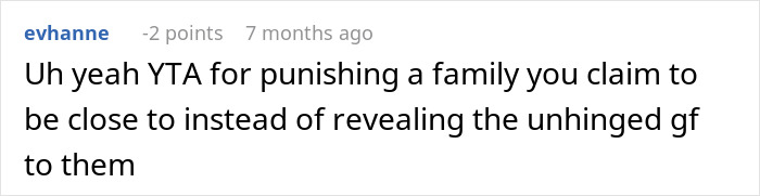 Comment discussing a woman considering canceling a friend’s holiday booking after being harassed by her brother’s girlfriend. Comment discussing a woman considering canceling a friend’s holiday booking after being harassed by her brother’s girlfriend.