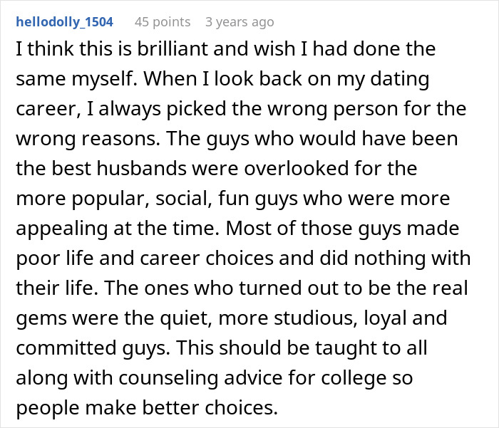 Comment from a user reflecting on choosing partners with intelligence over popularity, aligning with robotically calculated decisions. Comment from a user reflecting on choosing partners with intelligence over popularity, aligning with robotically calculated decisions.