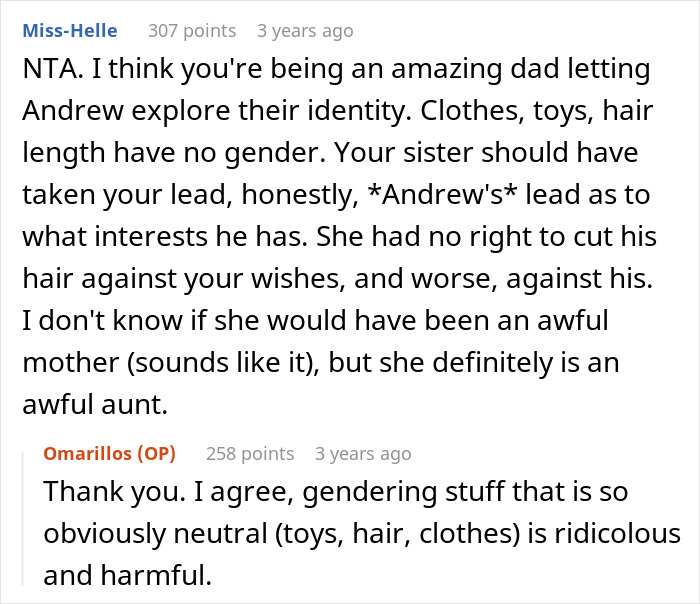 Text conversation about sister forcing gender roles on kid, discussing miscarriage and parenting challenges from sibling's view. Text conversation about sister forcing gender roles on kid, discussing miscarriage and parenting challenges from sibling's view.