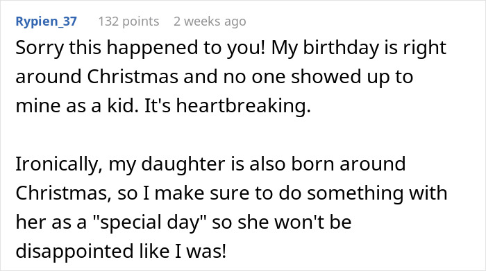 Alt text: Online comment expressing sympathy for a father whose parents didn’t show up to his daughter’s birthday, highlighting disappointment. Alt text: Online comment expressing sympathy for a father whose parents didn’t show up to his daughter’s birthday, highlighting disappointment.
