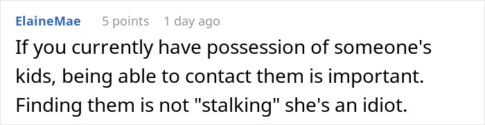 Comment text about babysitting and concerns during a mom’s lunch, emphasizing contact and responsibility. Comment text about babysitting and concerns during a mom’s lunch, emphasizing contact and responsibility.