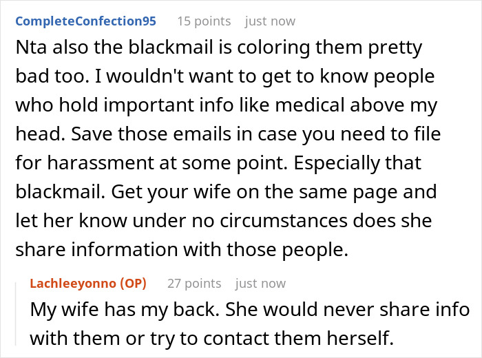 Screenshot of an online discussion about a man’s birth family contacting him after abandoning him, and his refusal to reconnect. Screenshot of an online discussion about a man’s birth family contacting him after abandoning him, and his refusal to reconnect.