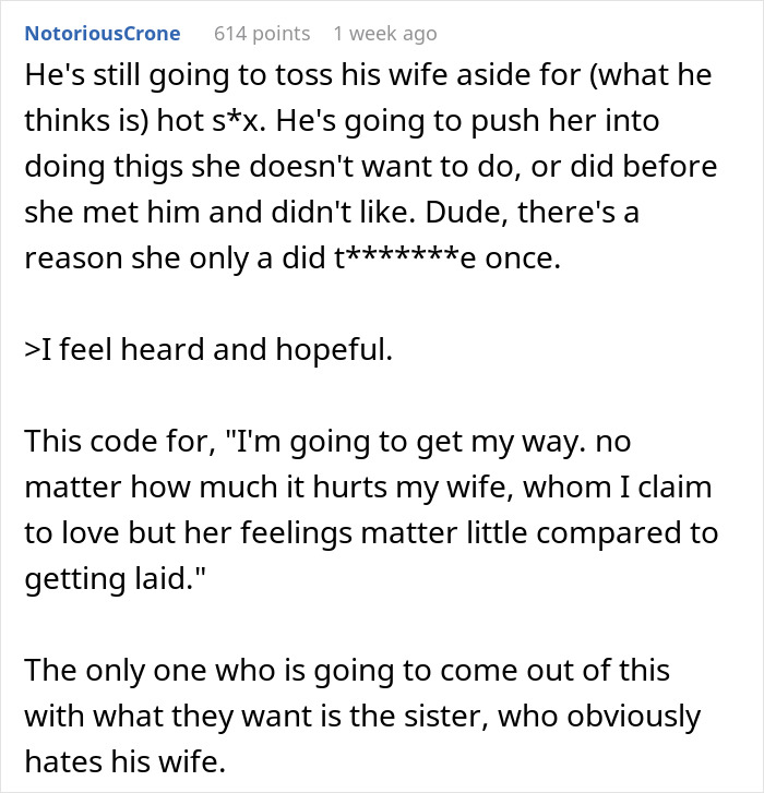 Man asks wife to change intimacy boundaries causing people to predict divorce and relationship problems in their marriage discussion. Man asks wife to change intimacy boundaries causing people to predict divorce and relationship problems in their marriage discussion.