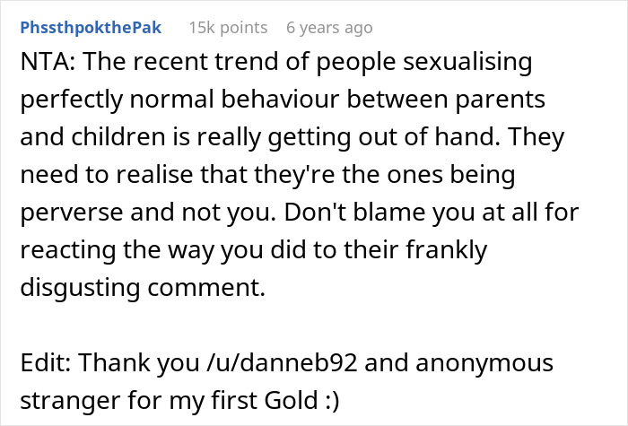 Comment discussing the trend of sexualizing normal parent and child cuddling, defending appropriate boundaries. Comment discussing the trend of sexualizing normal parent and child cuddling, defending appropriate boundaries.