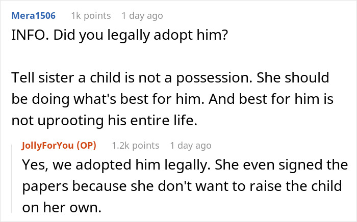 Reddit conversation about a mom giving her baby up and wanting the child back eight years after legal adoption. Reddit conversation about a mom giving her baby up and wanting the child back eight years after legal adoption.