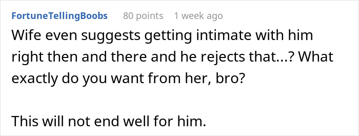 Comment about husband asking wife to change intimacy boundaries, predicting possible divorce outcomes. Comment about husband asking wife to change intimacy boundaries, predicting possible divorce outcomes.