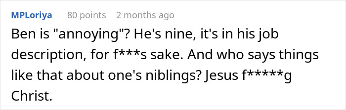 Comment discussing the annoyance of a nine-year-old, reflecting tensions in a sister accuse favoring nephew niece family dispute. Comment discussing the annoyance of a nine-year-old, reflecting tensions in a sister accuse favoring nephew niece family dispute.