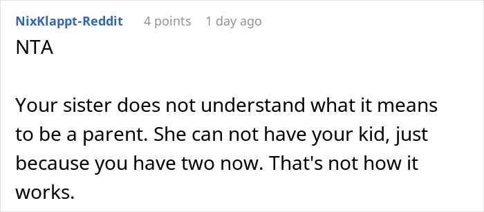 Reddit comment discussing a mother wanting her baby back after giving it up with no return policy. Reddit comment discussing a mother wanting her baby back after giving it up with no return policy.