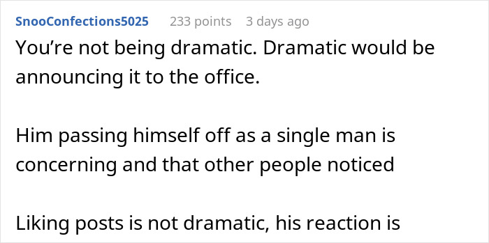 Screenshot of a Reddit comment discussing a man’s worries about petty drama impacting his job and marriage. Screenshot of a Reddit comment discussing a man’s worries about petty drama impacting his job and marriage.