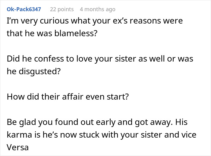 Comment discussing a woman's world crumbling after husband's dark secret is revealed just a month into their marriage.
