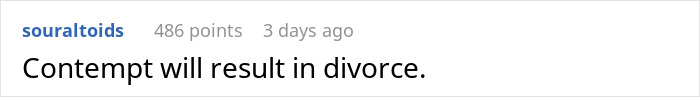 Screenshot of a comment stating contempt will result in divorce, related to new mom struggles and husband judgment. Screenshot of a comment stating contempt will result in divorce, related to new mom struggles and husband judgment.